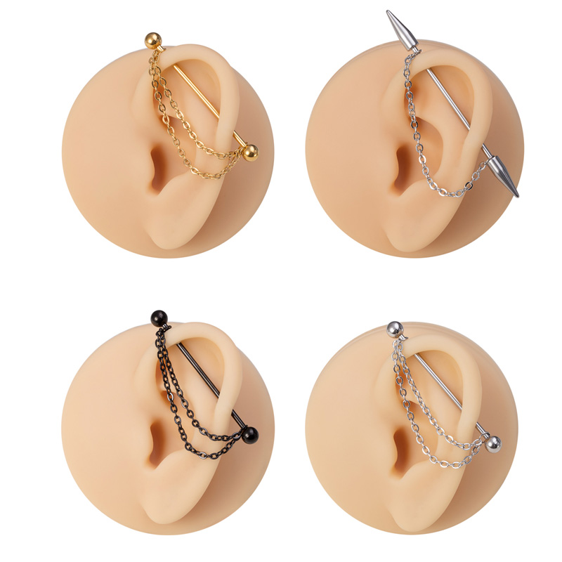 Body Jewelry Industrial - 1pc Industrial Piercing Barbell with Chain
