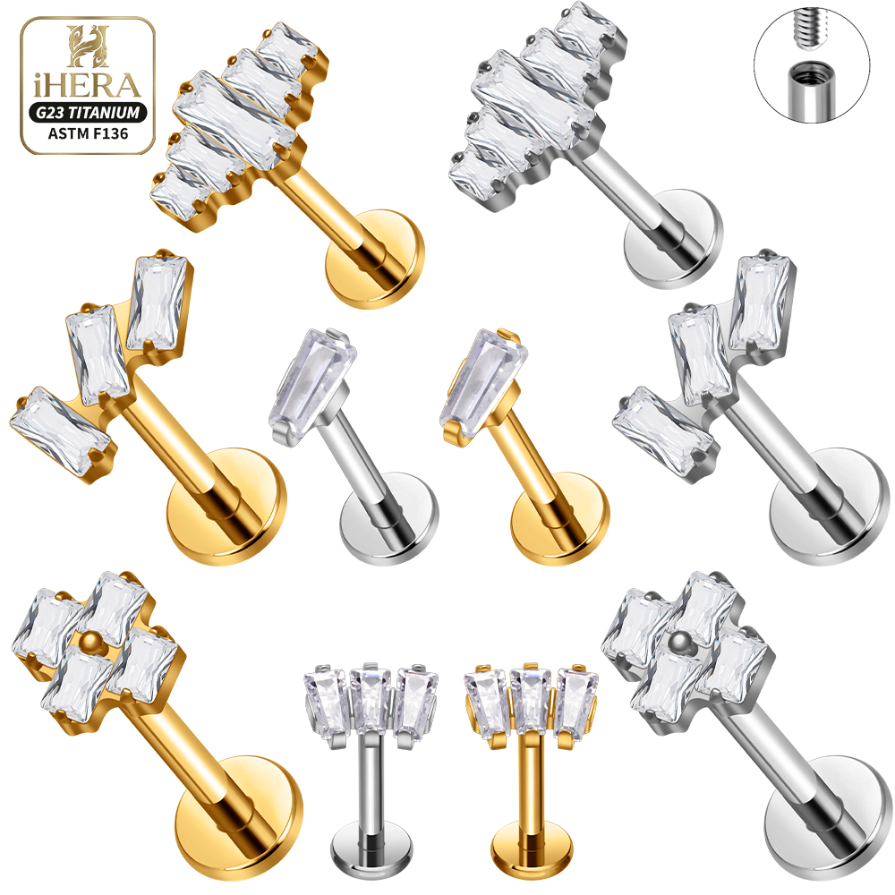 Tragus Flat Back - ASTM F136 Titanium Piercing Baguette Geometric