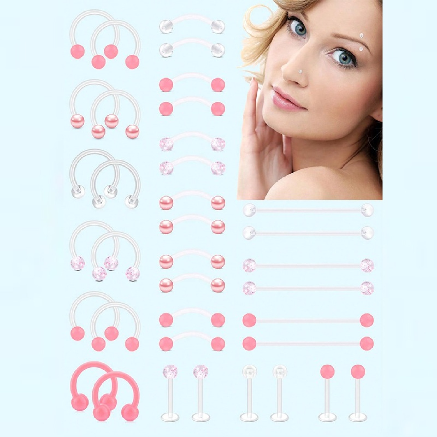 Body Jewelry Industrial - 12pcs Clear Pink Industrial Piercing Jewelry