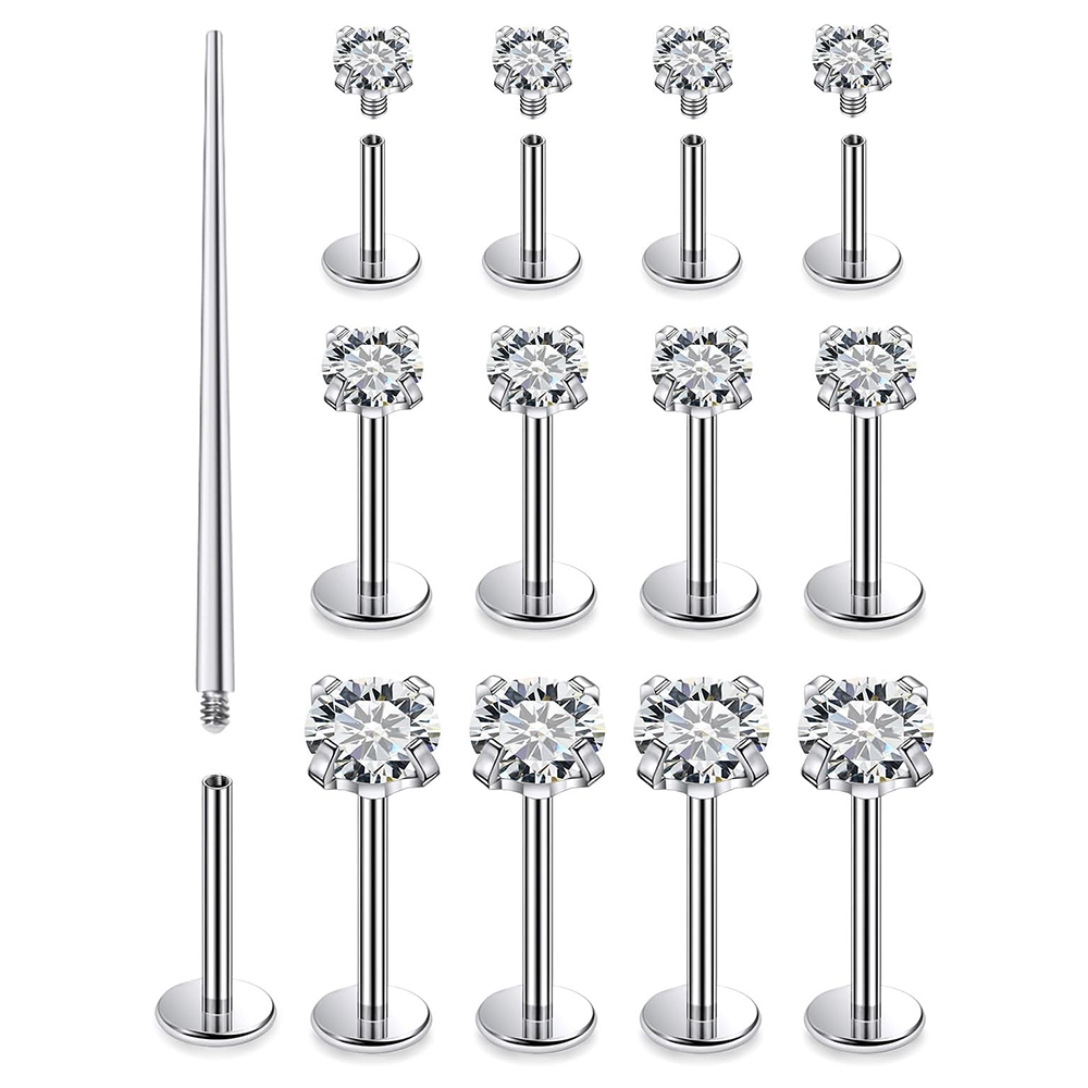 Tragus Flat Back - 13 PCS Labret Piercing Set Surgical