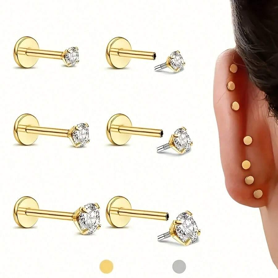 6 Flat Back Earring Studs - Fe - огляд і ціна Tragus Flat Back