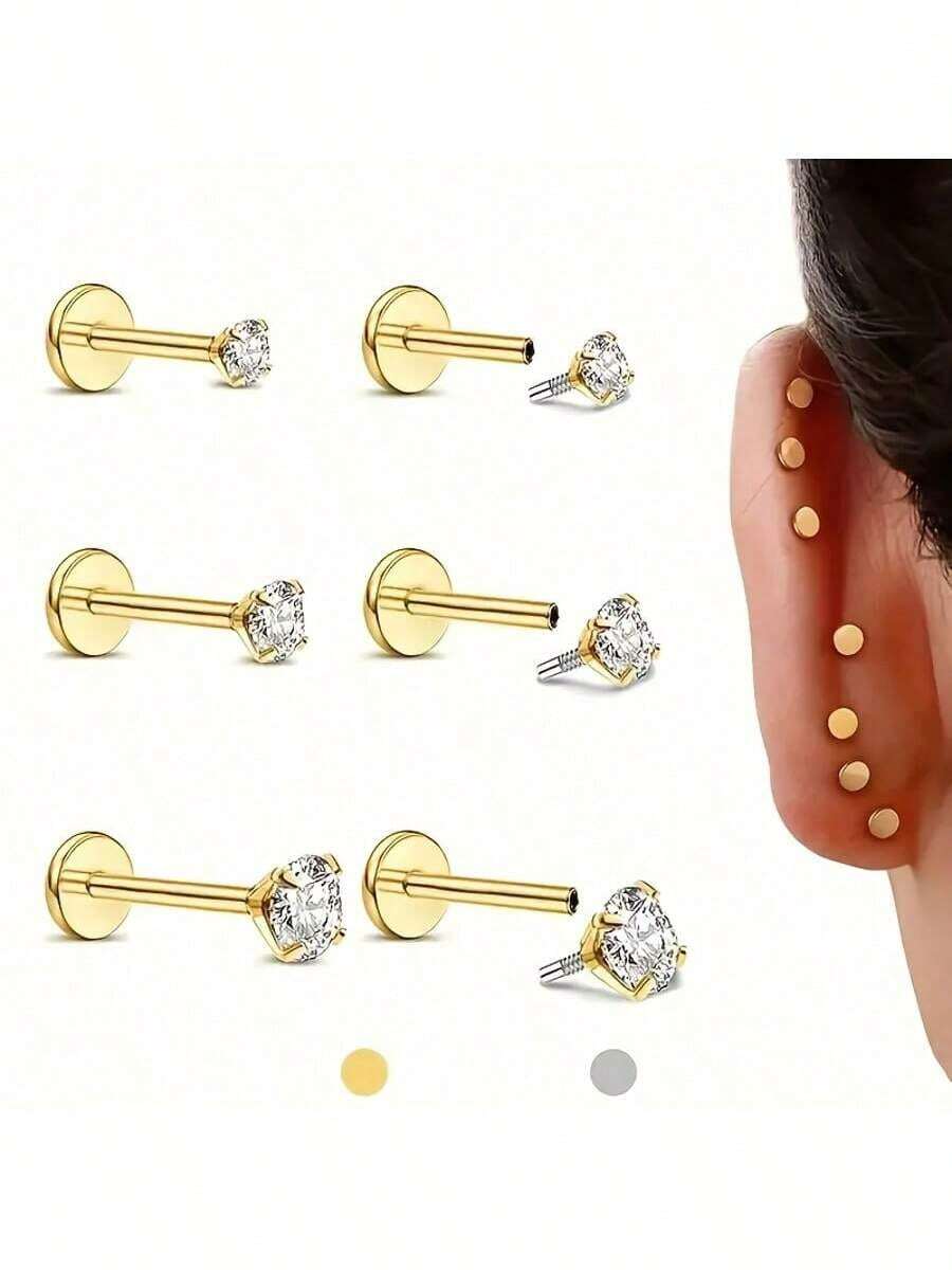 6 Flat Back Earring Studs - Fe - огляд і ціна Tragus Flat Back