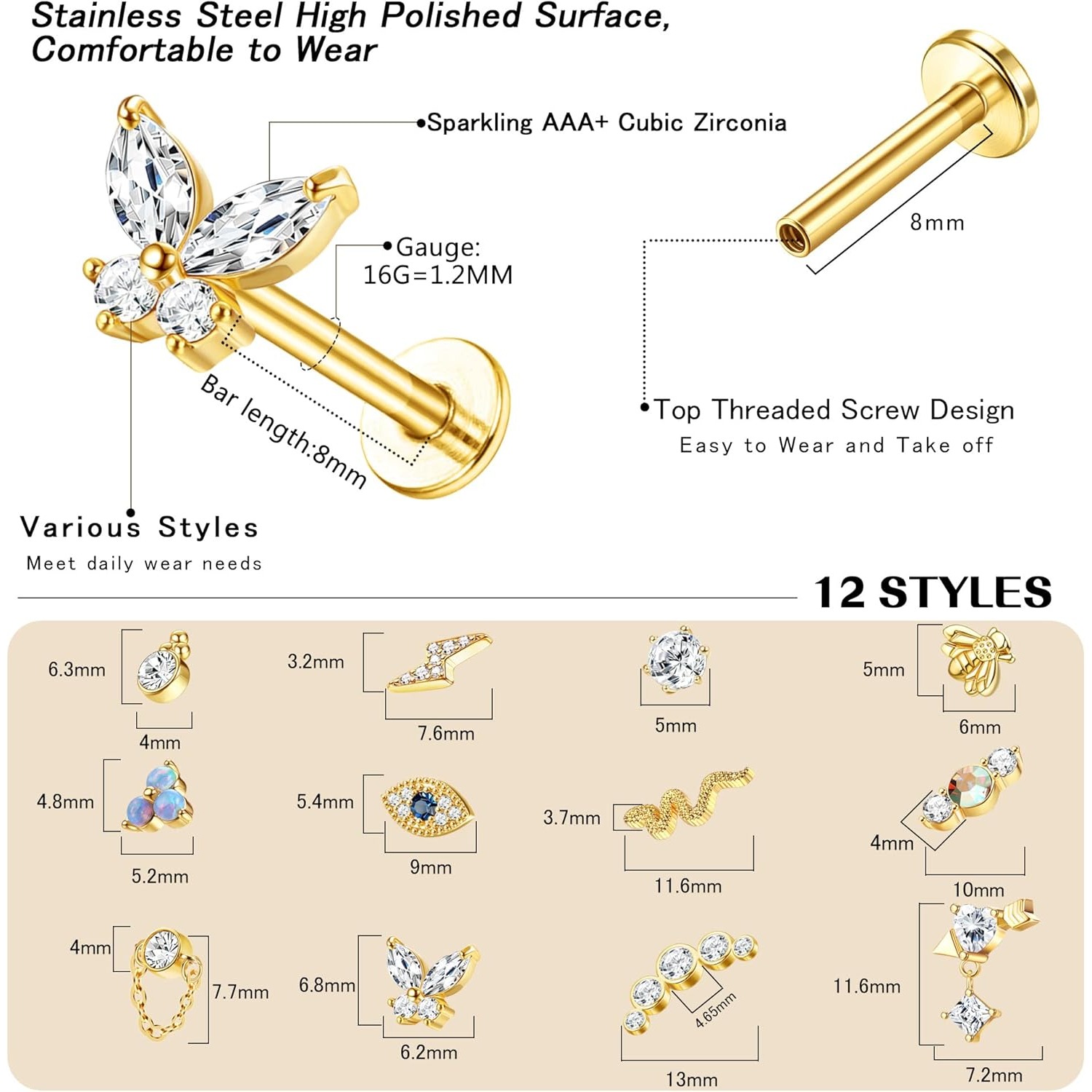 Bobisty 1Pc Cartilage Earrings - огляд і ціна Tragus Flat Back