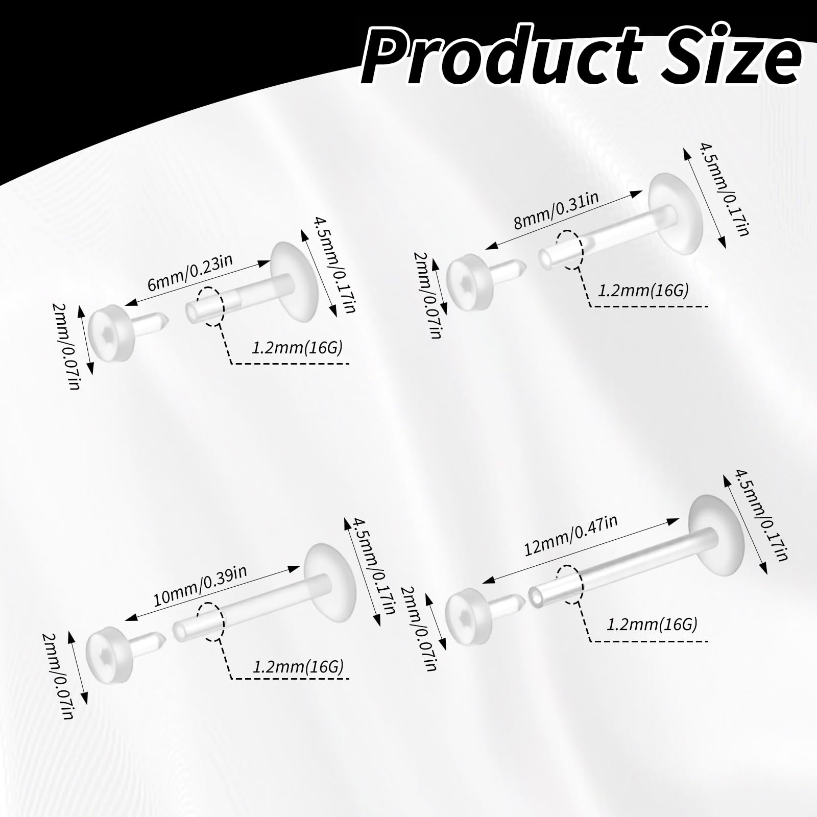12 Pcs Flat Back Clear Earring - огляд і ціна Tragus Flat Back